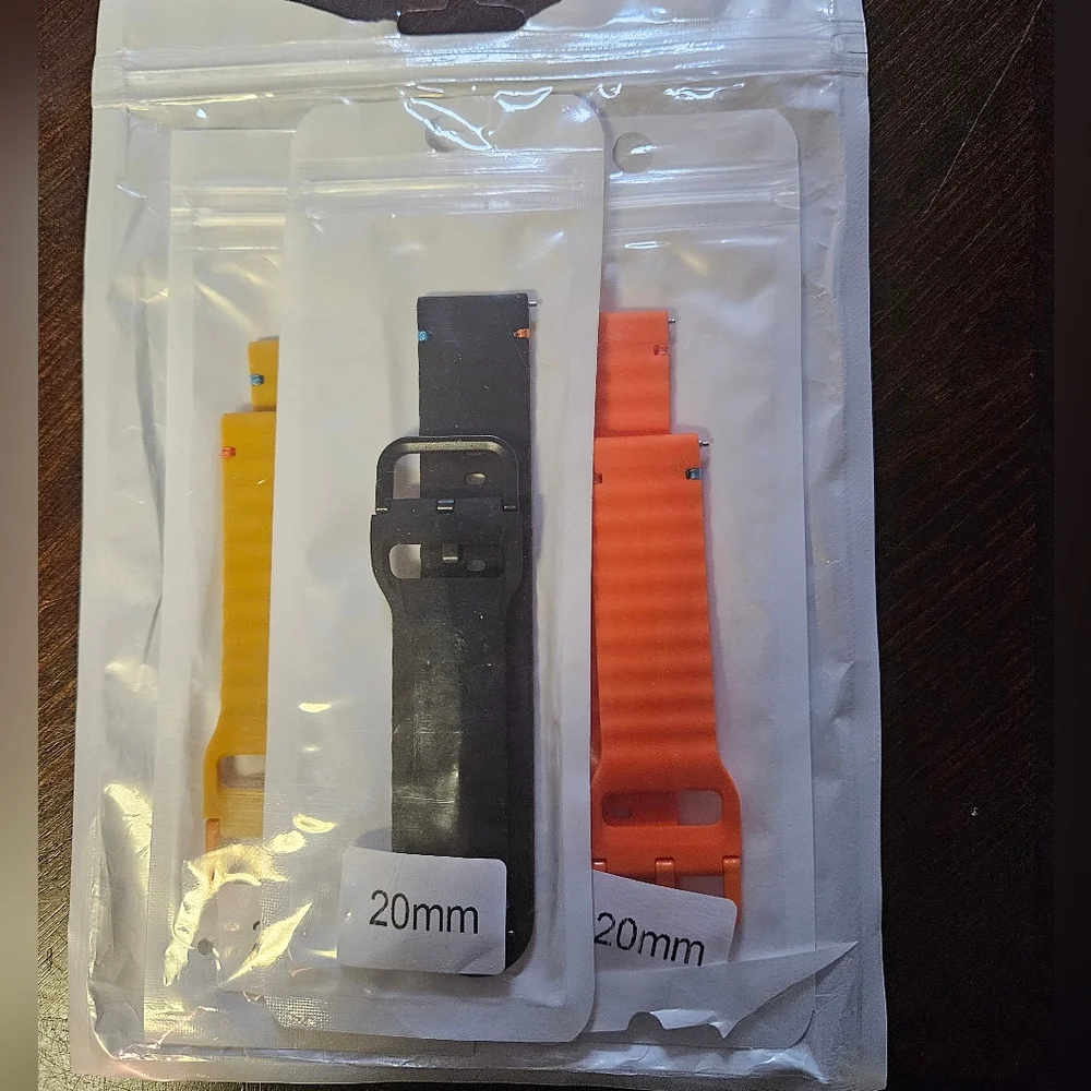 Set of Three 20mm Watch Bands - Yellow, Orange, Black